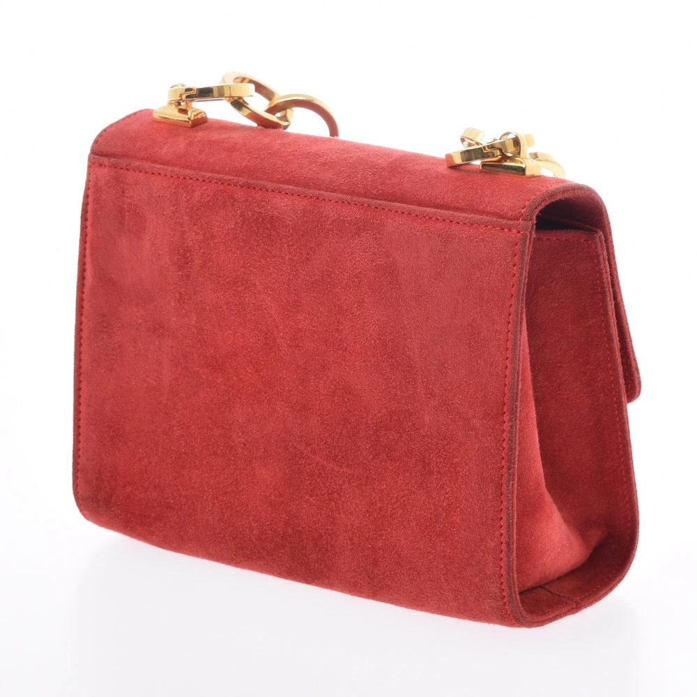 Salvatore Ferragamo Suede Red Shoulder Gancini Bag Red